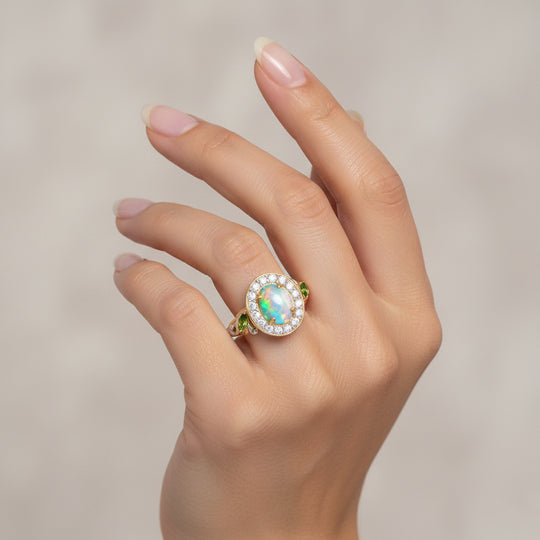 D'Joy Natürlicher, äthiopischer Welo Opal, Tansanit Ring 925 Silber vergoldet (Größe 18.00) ca. 2,15 ct