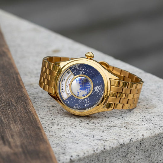 WILLIAM HUNT - Automatik Armbanduhr mit mechanischem Uhrwerk Sternenhimmel Zifferblatt, 316L Edelstahl, Goldfarben