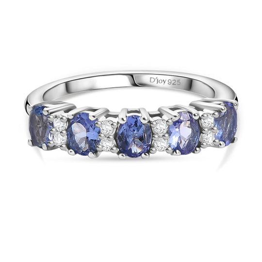 Tansanit, Weißer Zirkon Ring 925 Silber rhodiniert (Größe 19.00) ca. 1.01 ct