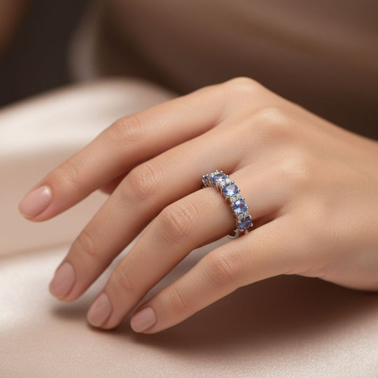 Tansanit, Weißer Zirkon Ring 925 Silber rhodiniert (Größe 19.00) ca. 1.01 ct