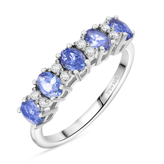 Tansanit, Weißer Zirkon Ring 925 Silber rhodiniert (Größe 19.00) ca. 1.01 ct