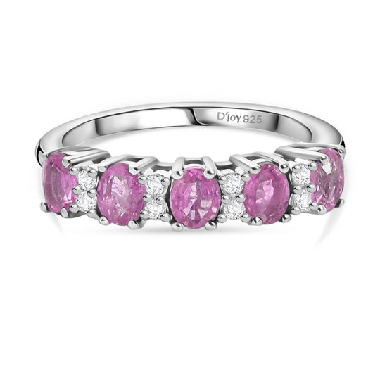D'Joy Ilakaka Rosa Saphir (Fissure gefüllt), Weißer Zirkon Ring 925 Silber rhodiniert (Größe 21.00) ca. 1,62 ct