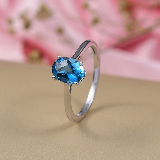 London Blau Topas Ring 925 Silber rhodiniert (Größe 19.00) ca. 1,47 ct