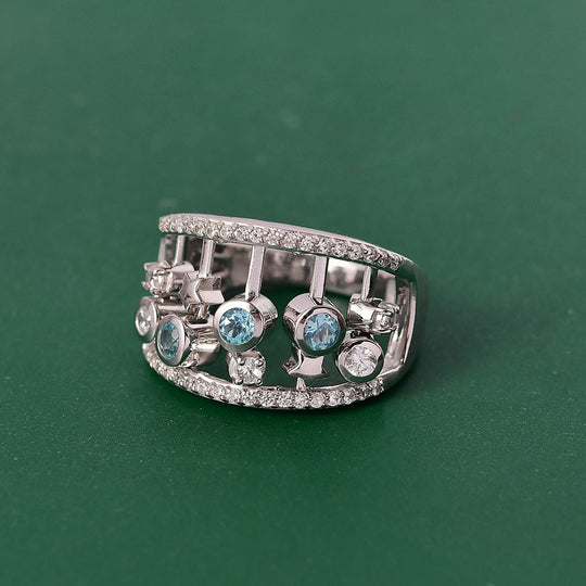 GP - Schweizer Blautopas, Weißer Zirkon Ring 925 Silber rhodiniert (Größe 18.00) ca. 1,24 ct
