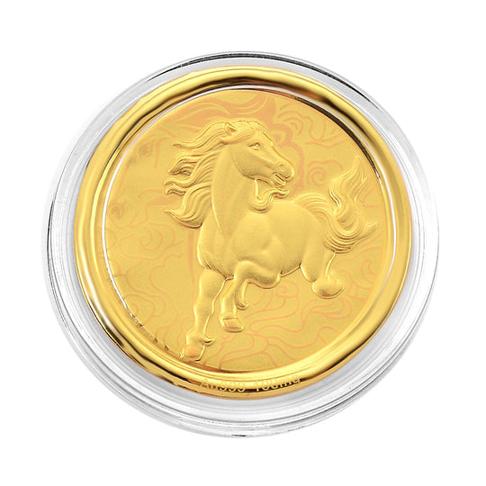 999er Goldmünzefolie mit Hundemotiv und Regenbogen-Designlinie, ca. 30 mm, ca. 100 mg