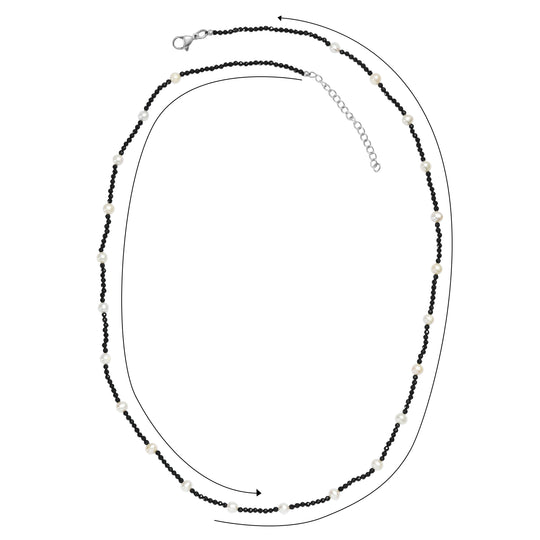 Schwarzer Spinell, Süßwasser Perle (2-2.5 mm) Halskette ca. 60 cm + 5 cm Extender, 316L Edelstahl