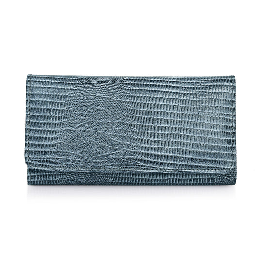 LA MAREY Geldbörse aus Leder mit RFID Schutz und Eidechsen Prägung, 18,4 x 10,2 cm, Hellblau