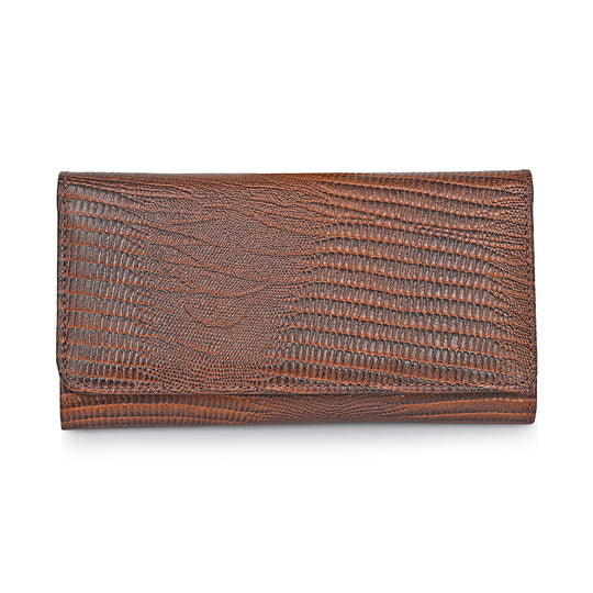 LA MAREY Geldbörse aus Leder mit RFID Schutz und Eidechsen Prägung, 18,4 x 10,2 cm, Weinrot