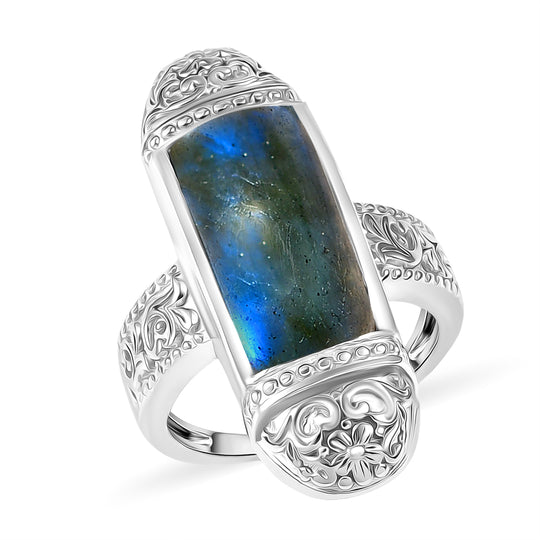 D'Joy AAA Labradorit Ring 925 Silber rhodiniert (Größe 21.00) ca. 6.30 ct