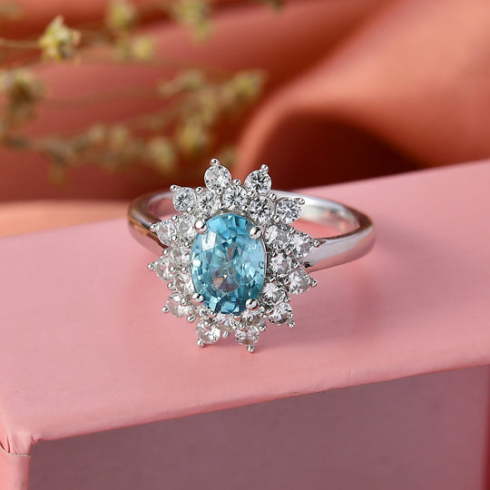 D'Joy AA Blauer Zirkon, Weißer Zirkon Ring 925 Silber rhodiniert (Größe 21.00) ca. 3,25 ct