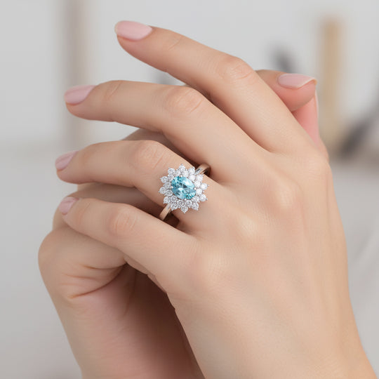 D'Joy AA Blauer Zirkon, Weißer Zirkon Ring 925 Silber rhodiniert (Größe 21.00) ca. 3,25 ct