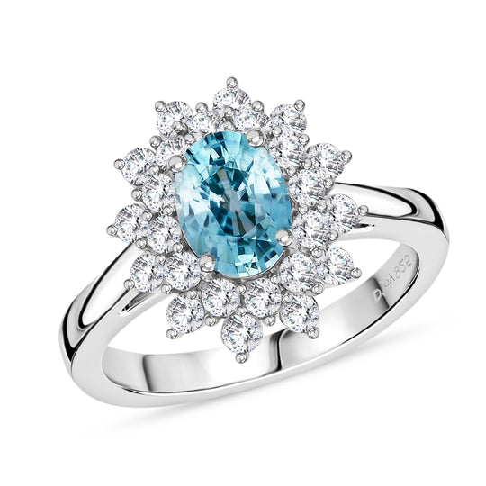 D'Joy AA Blauer Zirkon, Weißer Zirkon Ring 925 Silber rhodiniert (Größe 21.00) ca. 3,25 ct
