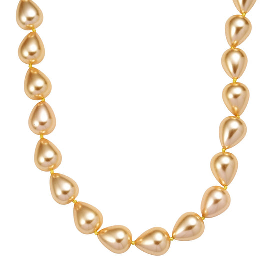Goldene Tropfen Muschelkernperle (19x16mm) 50cm Halskette, Edelstahl