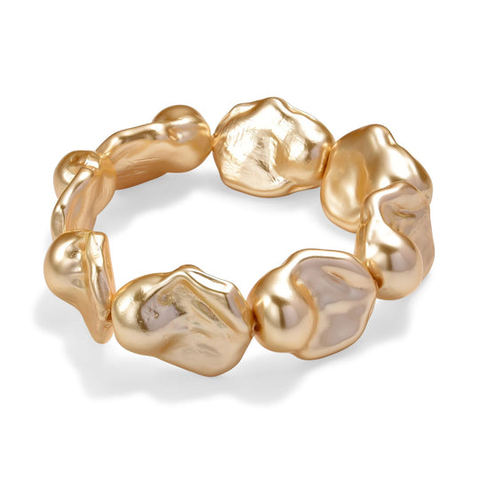 Goldene Farbe Muschelperle (23x27 mm) Armband, flexibles (Größe 19-20 cm)
