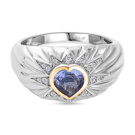 GP Amore Kollektion - Tansanit, Kanchanaburi Blauer Saphir Ring 925 Silber Rhodiniert und 750 Gelbgold Vermeil (Größe 18.00) ca. 0.82 ct
