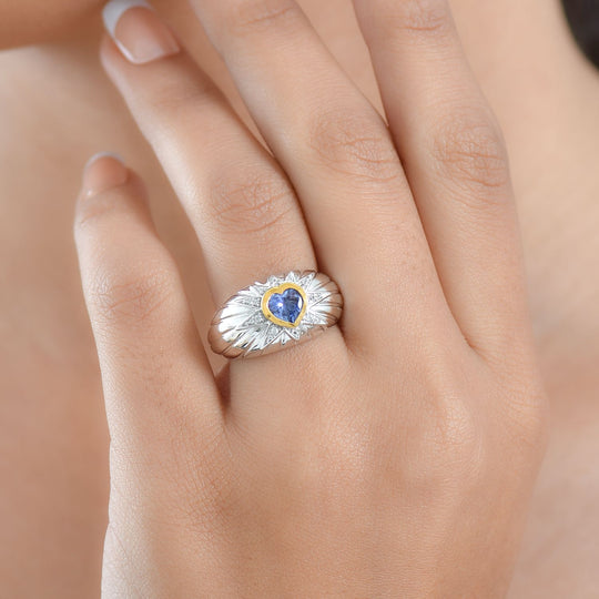 GP Amore Kollektion - Tansanit, Kanchanaburi Blauer Saphir Ring 925 Silber Rhodiniert und 750 Gelbgold Vermeil (Größe 20.00) ca. 0.82 ct
