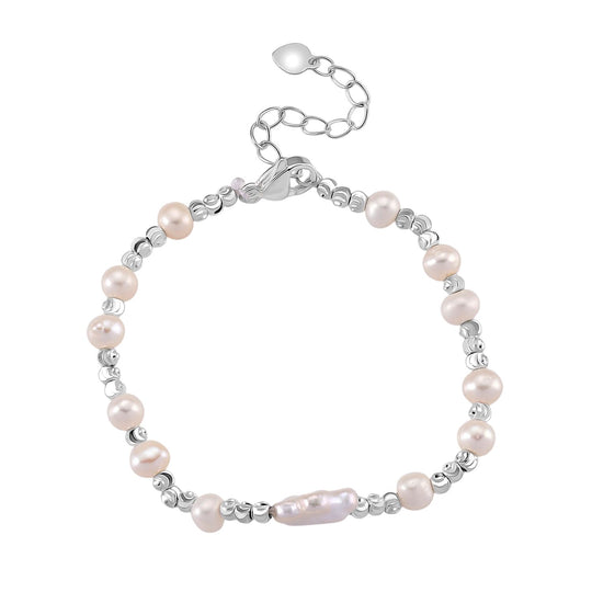 Weiße Süßwasser Perle (4-6 mm) Armband, ca. 16.5 cm + 3.5 cm Extender, Nickelfreies Messing