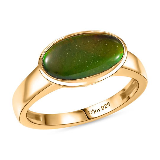 D'Joy Kanadischer Ammolit Ring 925 Silber 750 Gelbgold Vermeil (Größe 17.00) ca. 2.13 ct