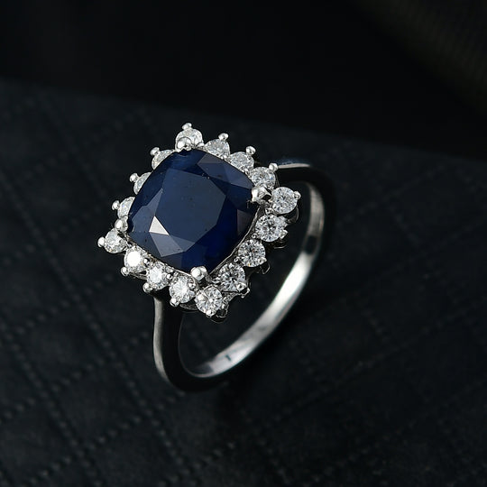 D'Joy AA Diffundierter blauer Saphir, Moissanit Ring 925 Silber rhodiniert (Größe 18.00) ca. 4,53 ct