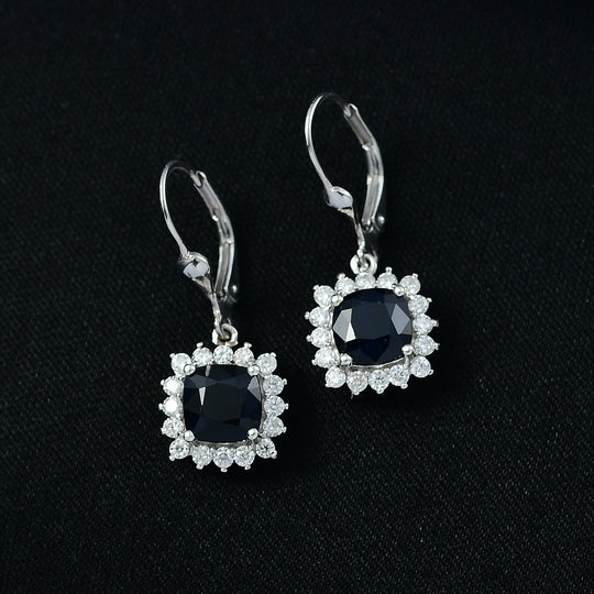 D'Joy AA Diffundierter blauer Saphir, Moissanit Ohrringe 925 Silber rhodiniert ca. 4.31 ct