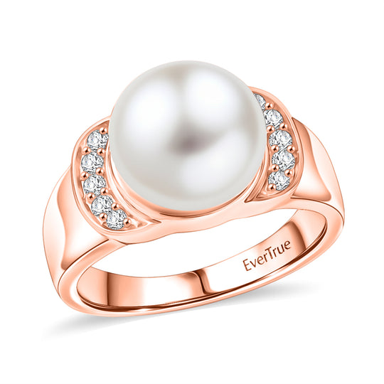 EVER TRUE Süßwasser Perle (10.5-11 mm), Weißer Zirkon Ring Nickelfreies Messing (Größe 20.00), Roséfarben