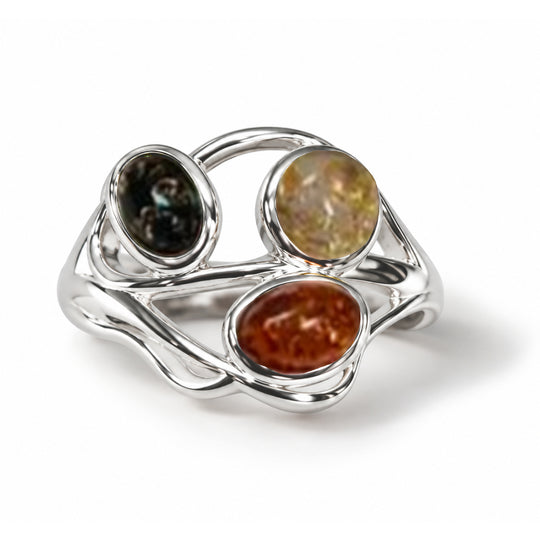 Natürlicher Baltischer Bernstein Ring 925 Silber (Größe 17.00)