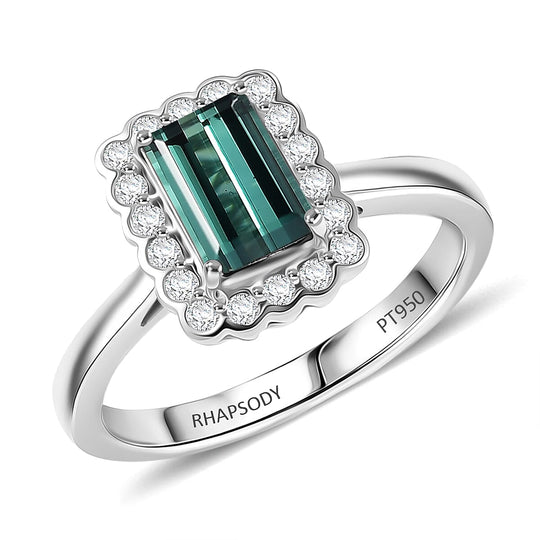 Rhapsody AAAA Pirineu Lagoon Tourmaline, Weißer Diamant AGI zertifiziert Ring 950 Platin (Größe 17.00) ca. 1.50 ct