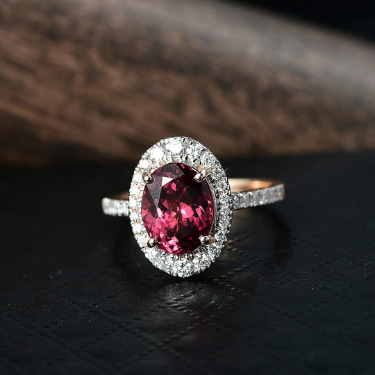 Luxuriant - AAA Rosa Granat, Lab Grown Diamant AGI zertifiziert Ring 417 Gold (Größe 17.00) ca. 3.81 ct