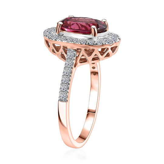 Luxuriant - AAA Rosa Granat, Lab Grown Diamant AGI zertifiziert Ring 417 Gold (Größe 17.00) ca. 3.81 ct