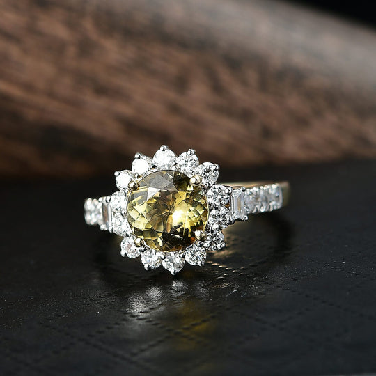 Luxuriant - AAA Natürlicher goldener Tansanit, Lab Grown Diamant AGI zertifiziert Ring 417 Gold (Größe 18.00) ca. 2.95 ct