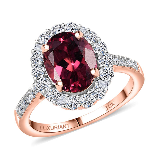 Luxuriant - AAA Rosa Granat, Lab Grown Diamant AGI zertifiziert Ring 417 Gold (Größe 16.50) ca. 3.67 ct