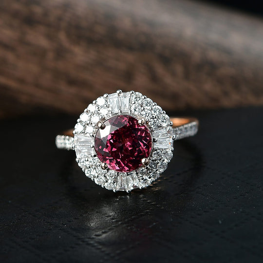 Luxuriant - AAA Rosa Granat, Lab Grown Diamant AGI zertifiziert Ring 417 Gold (Größe 19.00) ca. 3.55 ct