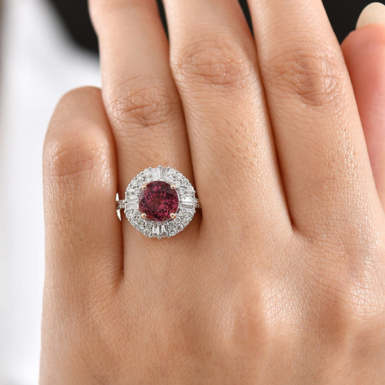 Luxuriant - AAA Rosa Granat, Lab Grown Diamant AGI zertifiziert Ring 417 Gold (Größe 19.00) ca. 3.55 ct