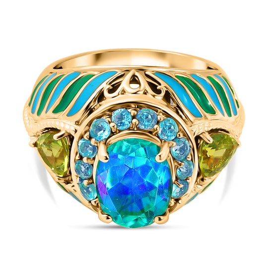 EVER TRUE Pfau Quarz Triplette, Peridot Ring Nickelfreies Messing (Größe 19.00) ca. 4,59 ct
