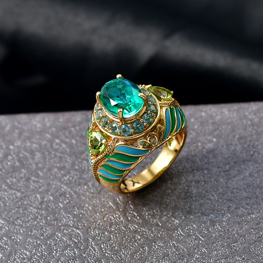 EVER TRUE Pfau Quarz Triplette, Peridot Ring Nickelfreies Messing (Größe 19.00) ca. 4,59 ct