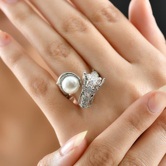 EVER TRUE Süßwasser Perle (9-9.5 mm), Schwarzer Spinell Ring Nickelfreies Messing (Größe 18.00)