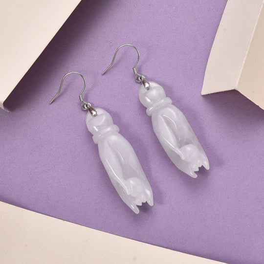 EXTREM SELTEN Natürliche Weiße Jade Ohrringe 925 Silber rhodiniert ca. 75.00 ct