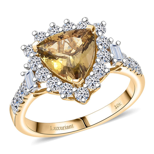 Luxuriant - AAA Natürlicher goldener Tansanit, Lab Grown Diamant AGI zertifiziert Ring 417 Gold (Größe 18.00) ca. 2.85 ct