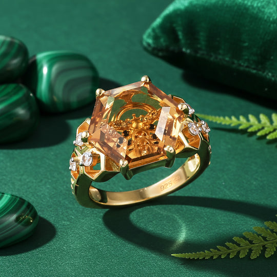 GP Trionfo Kollektion - Citrin, Weißer Zirkon Ring 925 Silber 750 Gelbgold Vermeil (Größe 21.00) ca. 7.38 ct