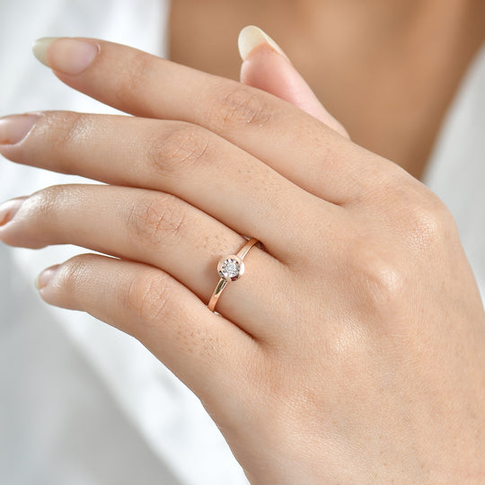 D'Joy Weißer Diamant Ring 925 Silber 750 Roségold Vermeil (Größe 20.00)