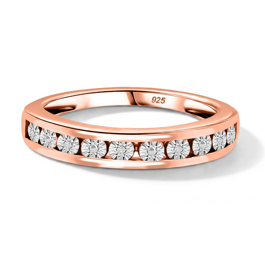 D'Joy Half Eternity Ring mit Diamantakzenten, 925 Silber platiniert
