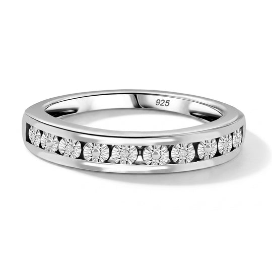 D'Joy Half Eternity Ring mit Diamantakzenten, 925 Silber platiniert