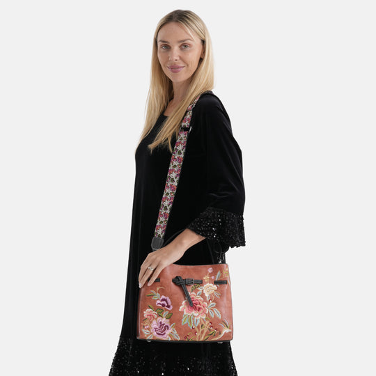 Florale Kunstprint Crossbody-Tasche mit Komfort-Schulterriemen, 30 x 13 x 23 cm, Rosa