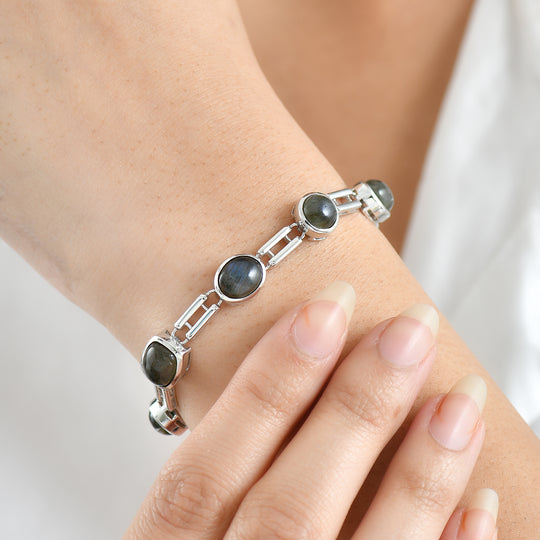D'Joy AAA Labradorit Armband ca. 19 cm 925 Silber Rhodiniert ca. 13.90 ct