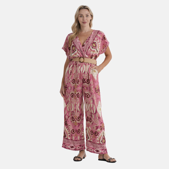 LA MAREY Jumpsuit, mit Gürtel, 136 cm Länge, 65 cm Brustweite, passend für EU 36-42, Grün