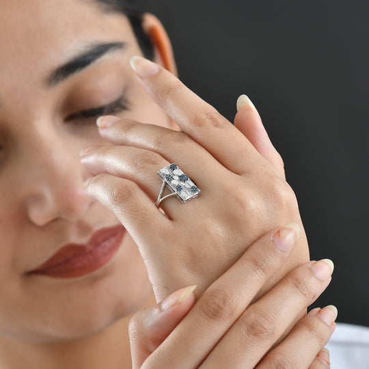 GP Italienische Garten Kollektion - Kanchanaburi Blauer Saphir, Blauer Diamant Ring 925 Silber rhodiniert (Größe 19.00) ca. 0.25 ct