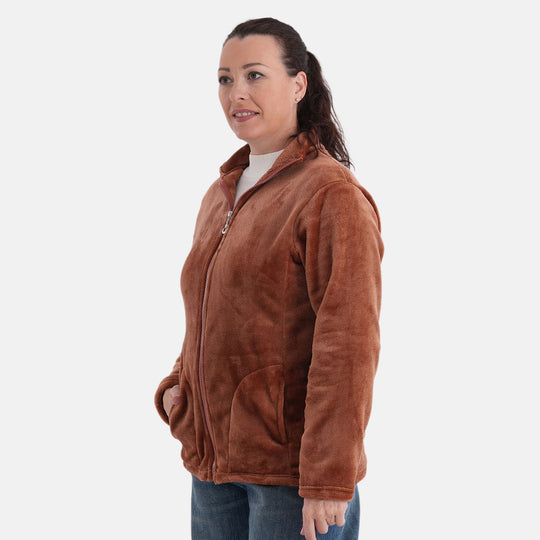 LA MAREY - Velvet Jacke aus Samt mit Reißverschluss, Größe, L/XL, Braun