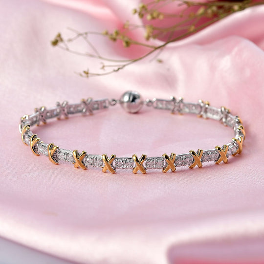 LUXURIANT DIAMANT - Lab Grown Diamant SI-GH SGL zertifiziert Armband ca. 20 cm 925 Silber Rhodiniert und 750 Gelbgold Vermeil ca. 3,00 ct.