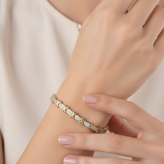 LUXURIANT DIAMANT - Lab Grown Diamant SI-GH SGL zertifiziert Armband ca. 20 cm 925 Silber Rhodiniert und 750 Gelbgold Vermeil ca. 3,00 ct.