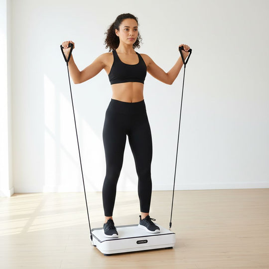 LIVMORE Vibrationsplatte mit Fernbedienung, LED Touchdisplay und Bluetooth, Schwarz